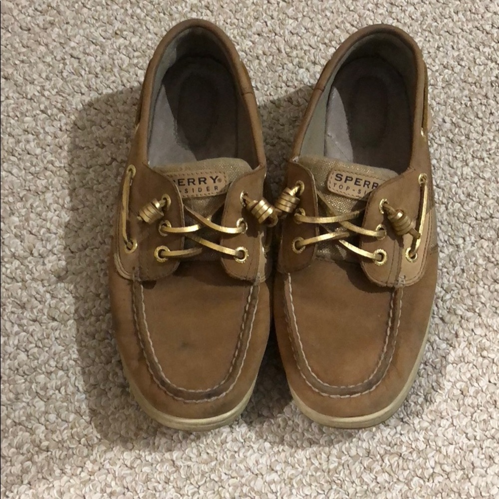 Brown sperry top slider shoe